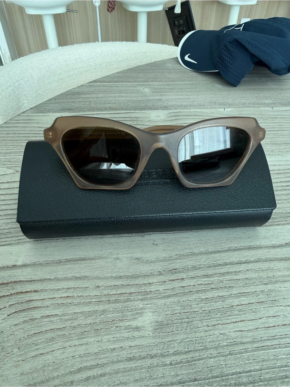 Burberry Tan Square Frame Sunglasses with Brown Lenses